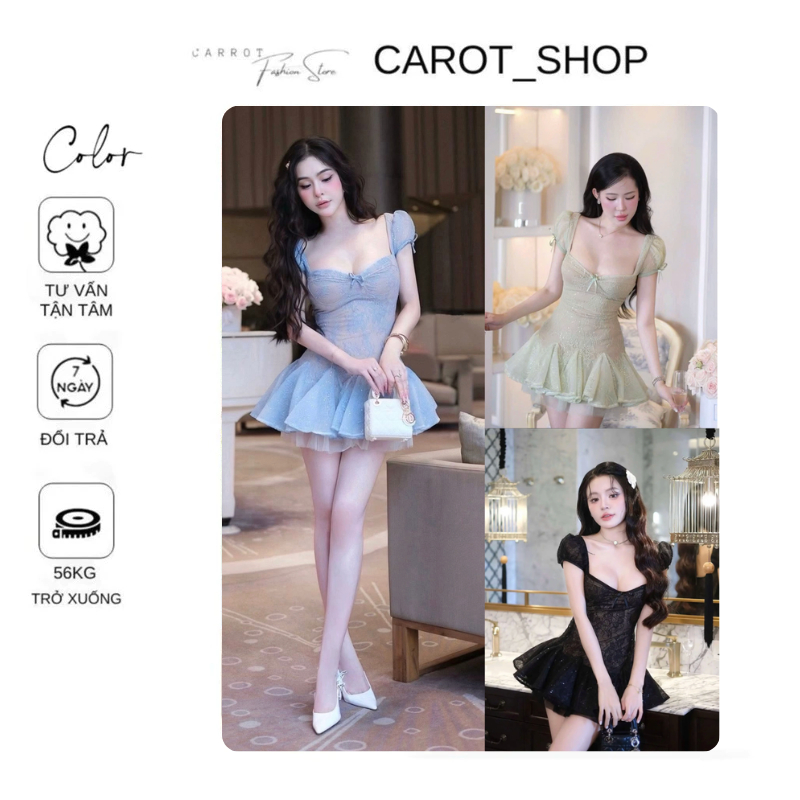 VN01 (BIGSIZE) เดรสสั้นบานมีตาข่ายและโบว์ QC LEATHER MESH size S => 3XL - PANTS INCLUDED by CarrotShop