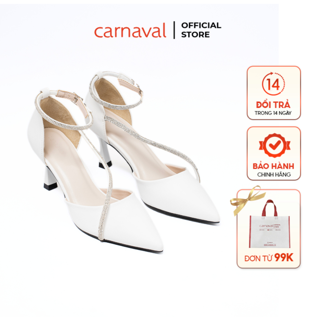 Carnaval รองเท้าแตะส้นสูงหัวแหลม สูง 7 เซนติเมตร ฝังเพชรสุดหรูหรา - VS18