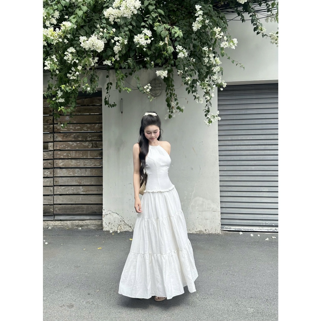 NOWSIL DRESS ชุดสตรีคอปกสายเดี่ยว Maxi Flared Beach DRESS GOUT DE JUN