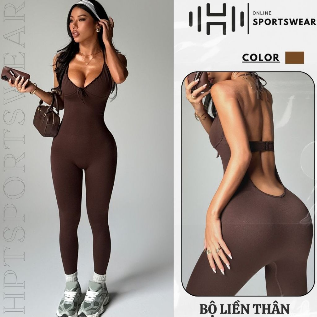 HPT ชุดบอดี้สูทยิมสตรีคอปกยกทรงไม่มีเบาะโฟมBodycon 4-WayยืดBacklessพิลาทิสเสื้อผ้าโยคะ