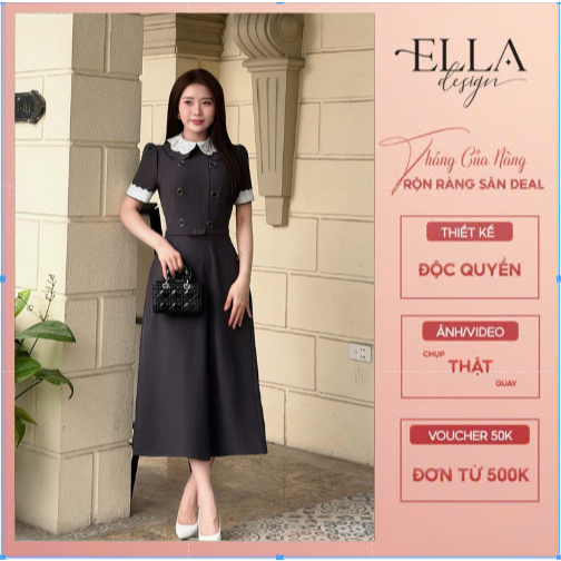 Ella Desgin Designer Dress สําหรับผู้หญิงสไตล์กระโปรงมิดิบาน แขนสั้นลูกไม้สีขาว คอระบาย เหมาะสําหรับ