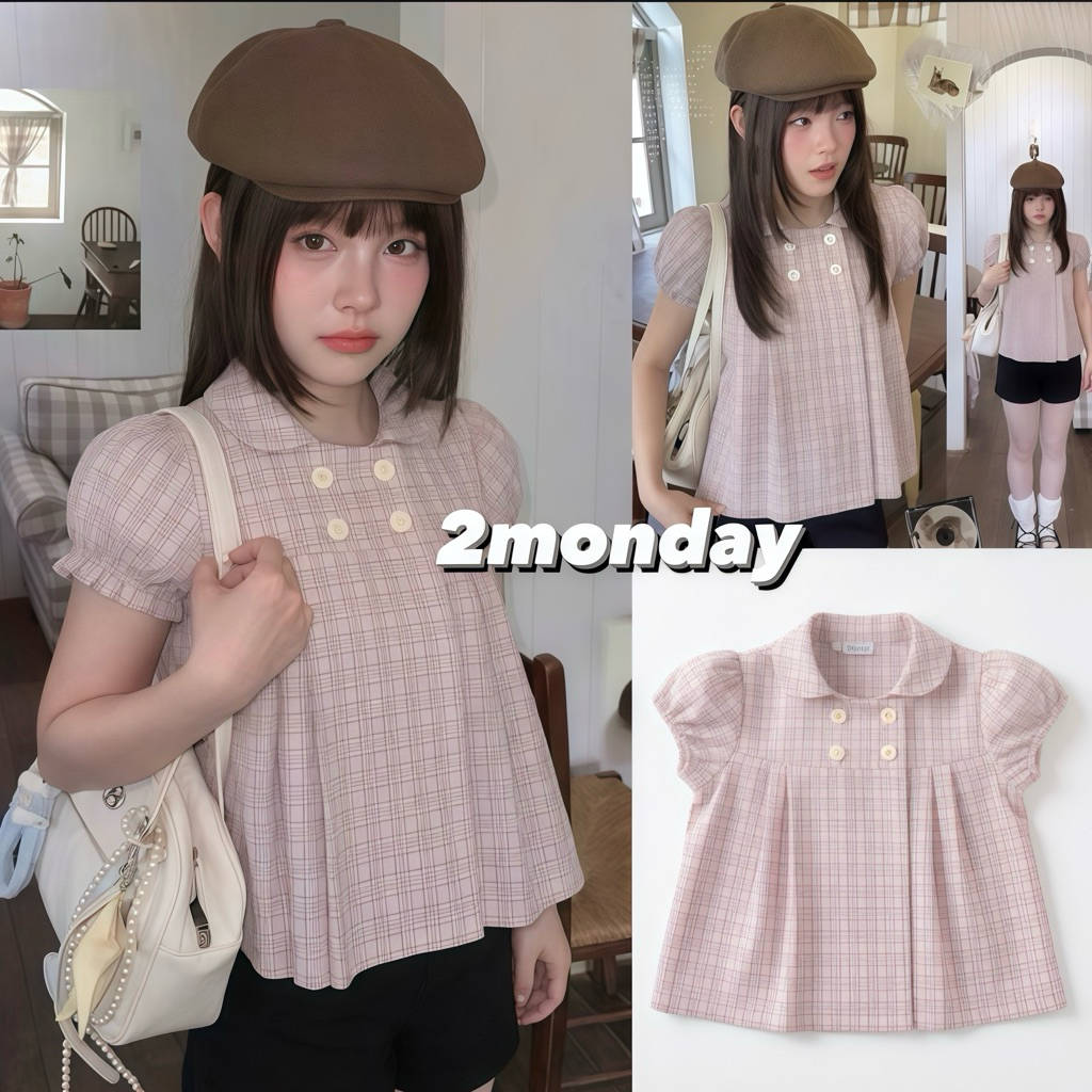 [TYPE 1/ READY STOCK] เสื้อเชิ้ต BABYDOLL WITH LOTUS COLLAR 4 ปุ่มพร้อมแขนเสื้อ CARO ง่ายต่อการแมทช์ 2MONDAY A177