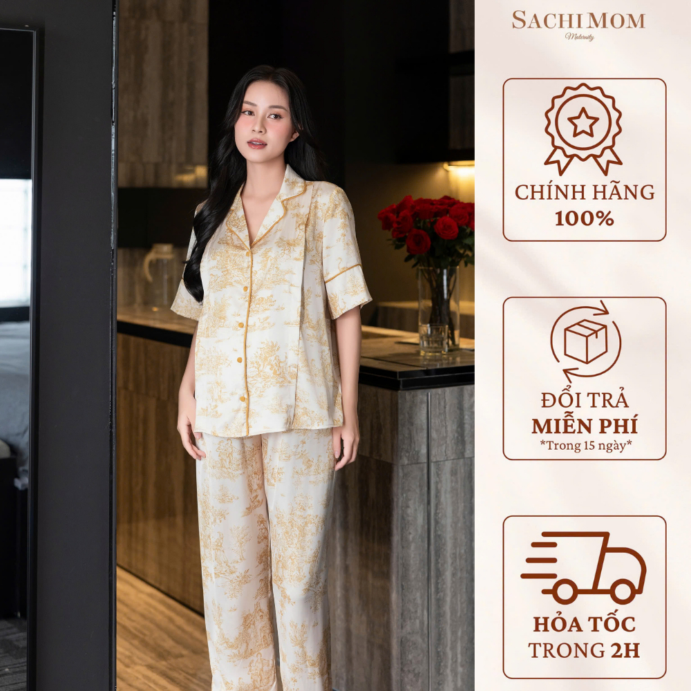 SACHIMOM - ชุดชุดนอนการตั้งครรภ์และหลังคลอดสําหรับเด็ก Tuti Silk LUNA PYJAMA Pattern