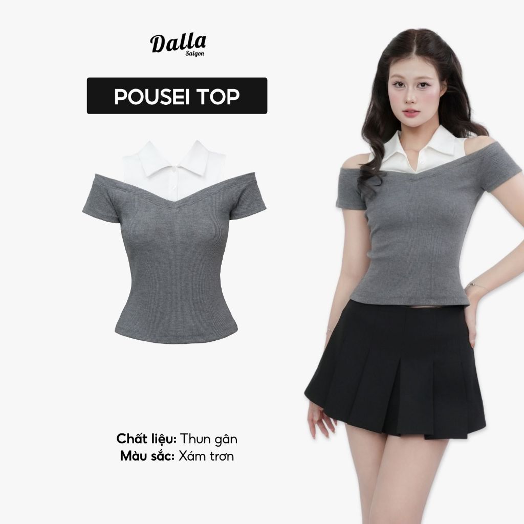 DALLA เสื้อยืดเปิดไหล่คอปกเชิ้ต (AT12) HOT!