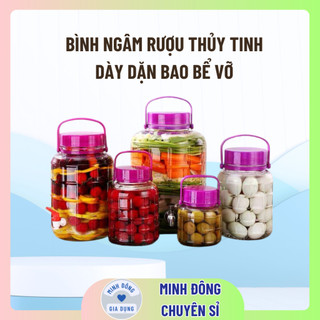 Bình Ngâm Rượu Thủy Tinh 3 Lít, 5 Lít, 8 Lít, 10 Lít Quai Xách có cả loại vòi ( BAO BỂ VỠ )