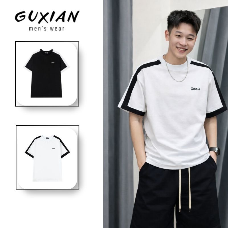 AP07 Guxian Menswear เสื้อยืดแขนกุดคอกลมทรงหลวมสําหรับผู้ชายยืดใส่สบาย