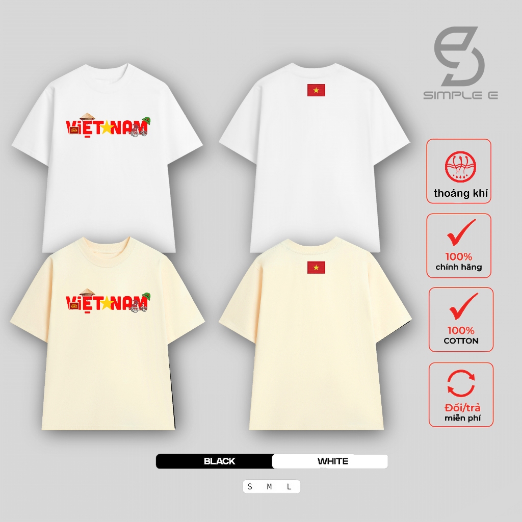 เสื้อยืด Unisex Local Brand BRAND SIMPLE "E" Form Oversize Cotton 100% Vietnam.