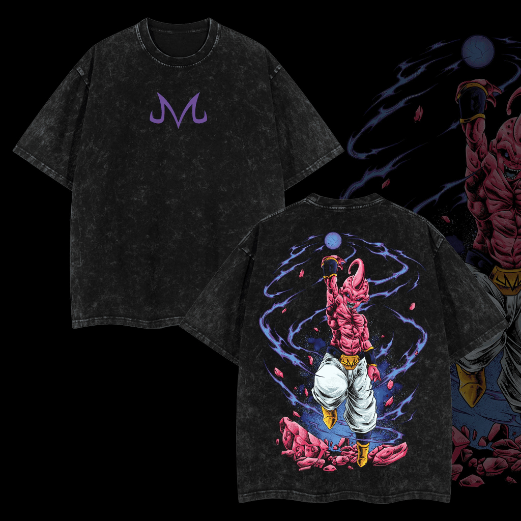 เสื้อยืดอนิเมะ Dragon Ball Washed Fabric - Ma Bu Majin Buu Dragon Ball Z | ผ้าคอตตอนพรีเมี่ยม 200G