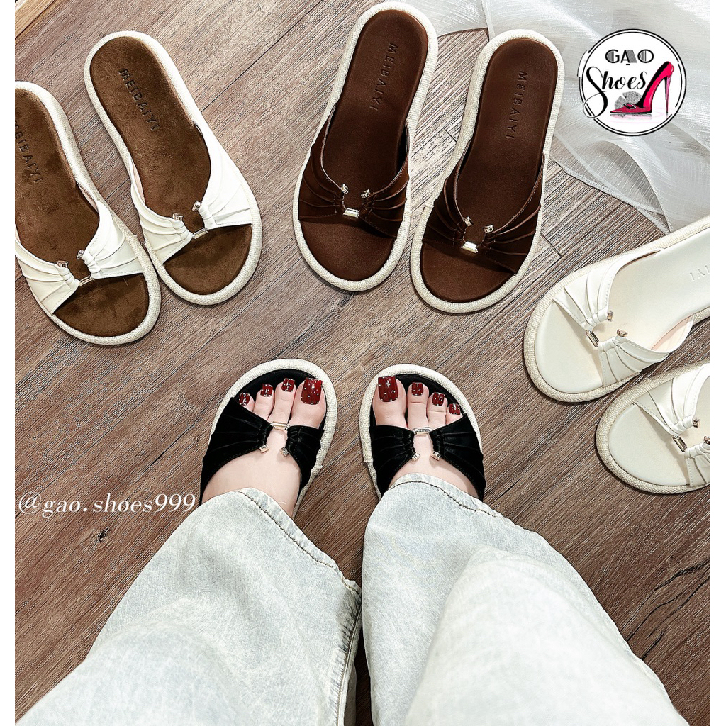 @gao.shoes999 [Opening Deal - BIGSIZE AVAILABLE] ขนมปัง 3 ซม. สําหรับผู้หญิง พื้นริม สายพลีสตัวยู พร