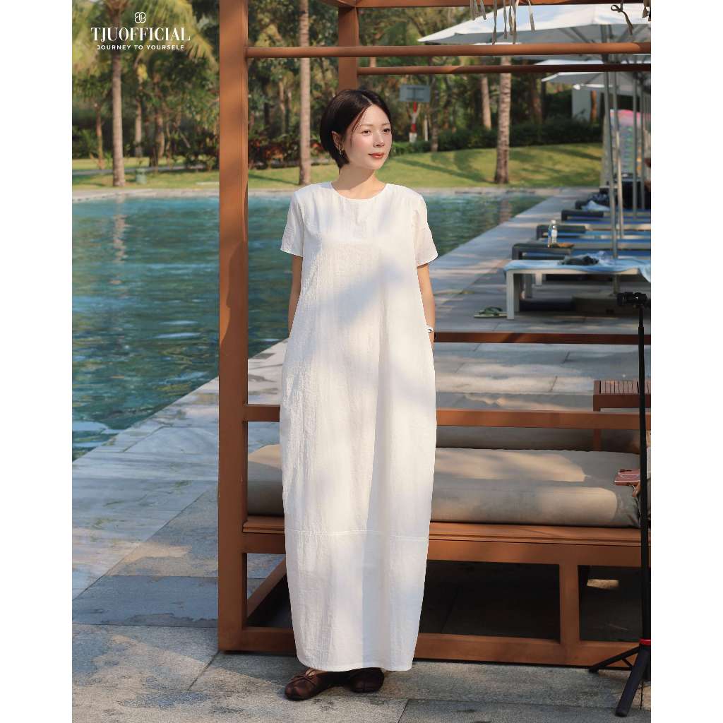 Long straight DRESS คอกลมเรียบหรู แขนสั้น คอนซีลเลอร์ JUNE DRESS (+ค่าถูพื้น 15%) (ดีไซน์โดย T-Ju)