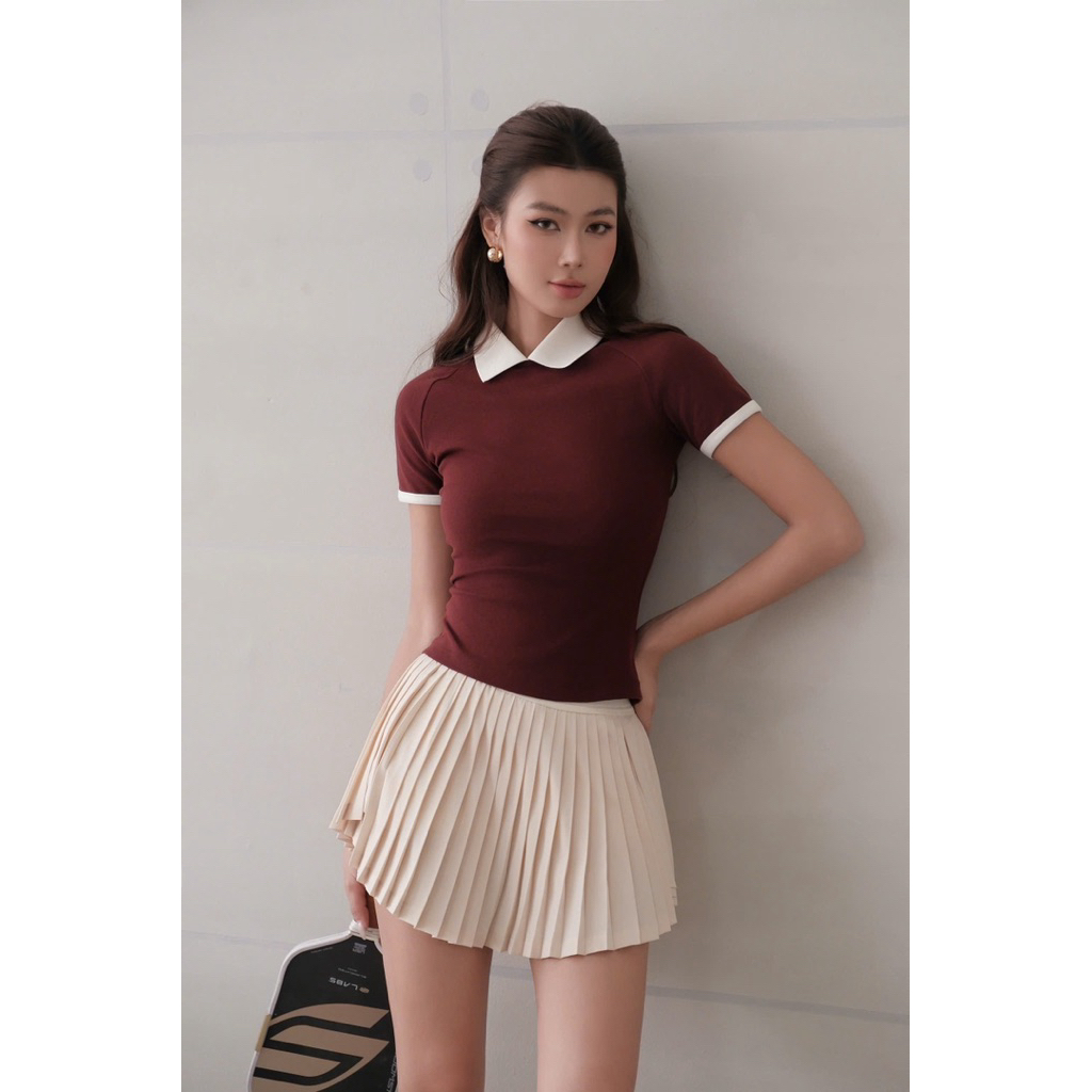 เสื้อยืดคอโปโลแขนสั้นขลิบสี BASIC ONYX TOP
