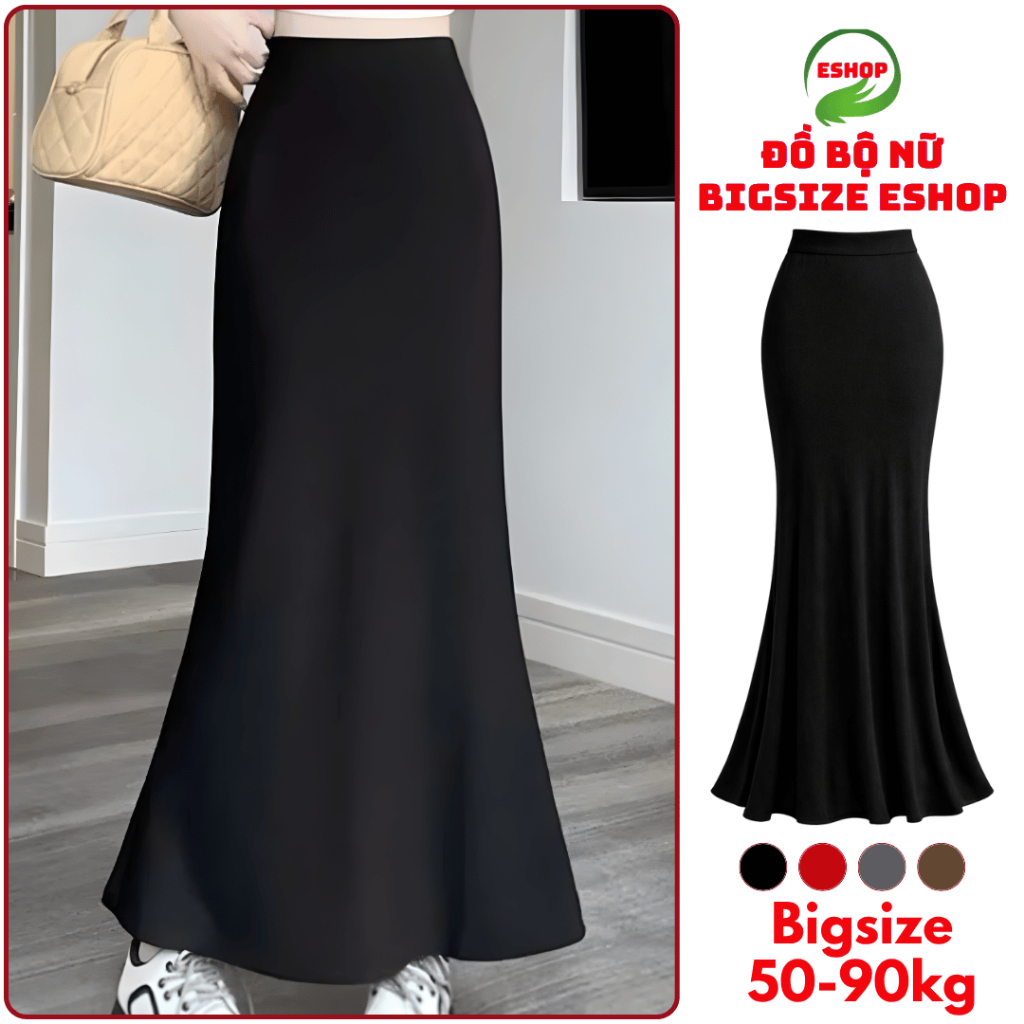 Bigsize ESHOP 105 ซม.ยาว Fishtail กระโปรงเซ็กซี่ยืดหยุ่น Ribbed Bodycon กระโปรง MS5017