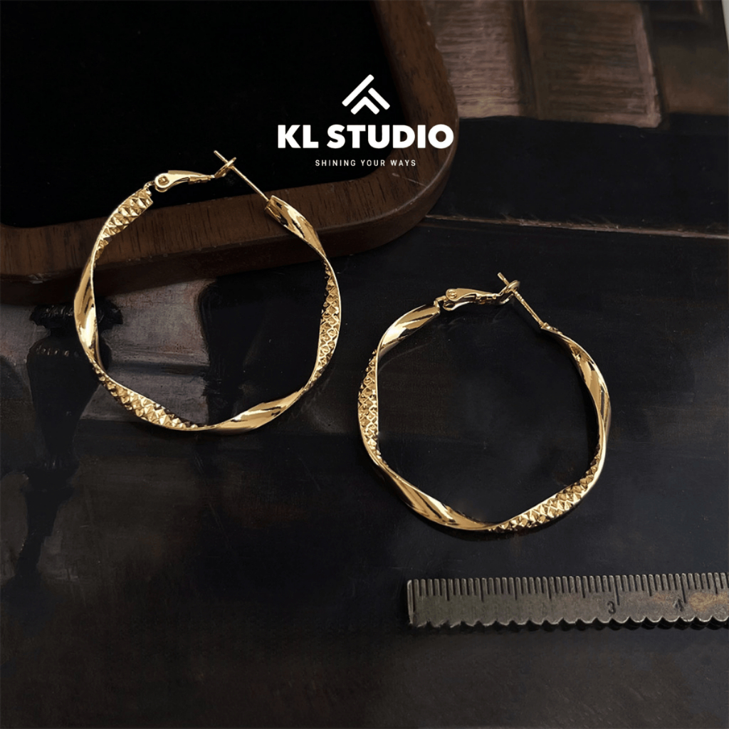 KL.STUDIO ต่างหูทรงกลมแบบบิดบุคลิกภาพ,ต่างหูทรงกลมเข็มกลัดบิดสไตล์เรียบง่าย - E89