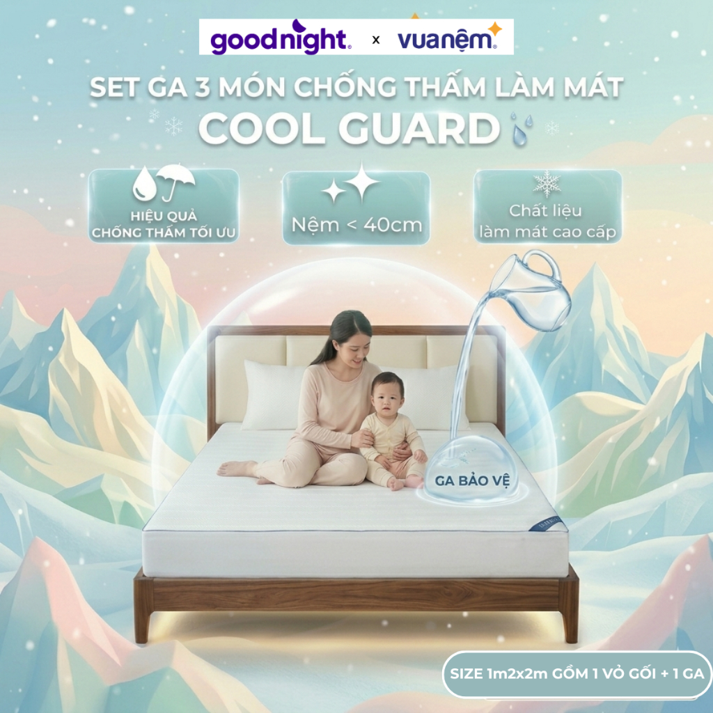 Amando Cool Guard ผ้ารองกันเปื้อนปรับอากาศ - ชุดกันน้ํา 3 ชิ้น ปลอกหมอนกันน้ํา แผ่นกันน้ํา (ที่นอน <