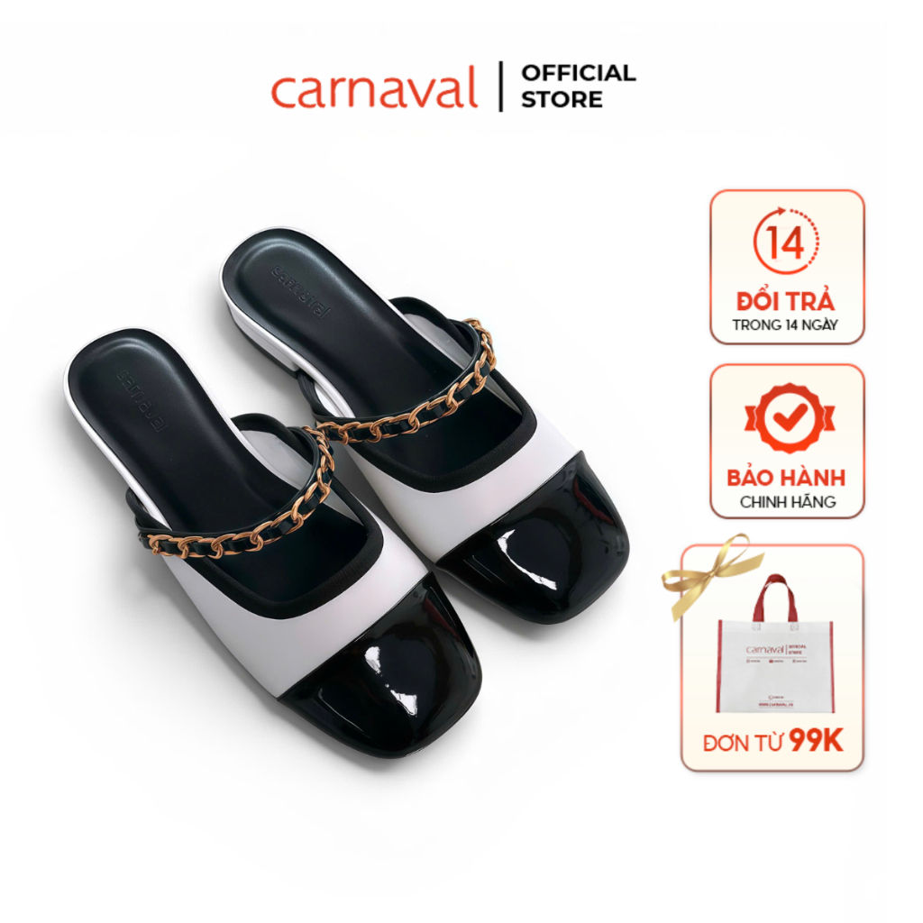 รองเท้าแตะผู้หญิง Carnaval พร้อมสายหัวเหลี่ยมและโซ่ หรูหราสุดๆ สวมใส่ง่าย - VS79