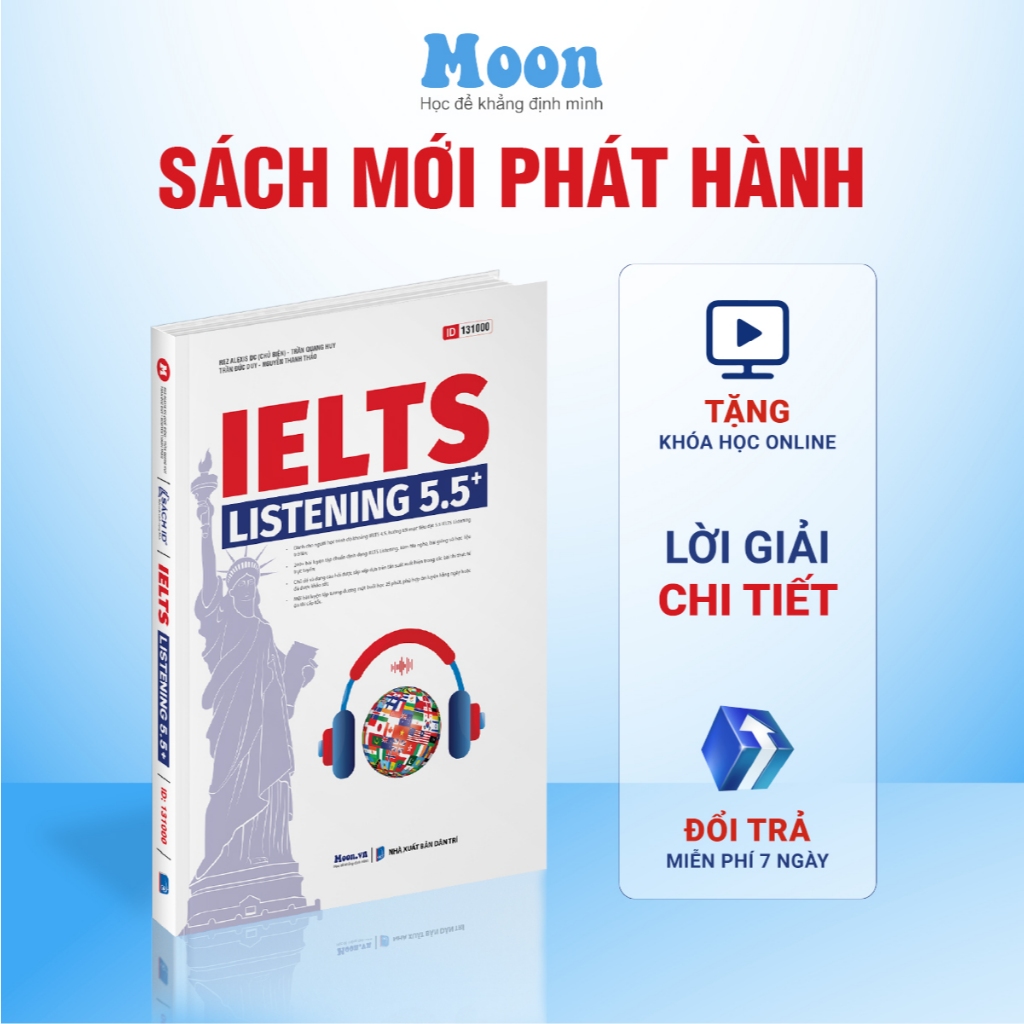หนังสือ IELTS Listening 5.5+ Ielts หนังสือเตรียมสอบทักษะการฟัง - MoonBook