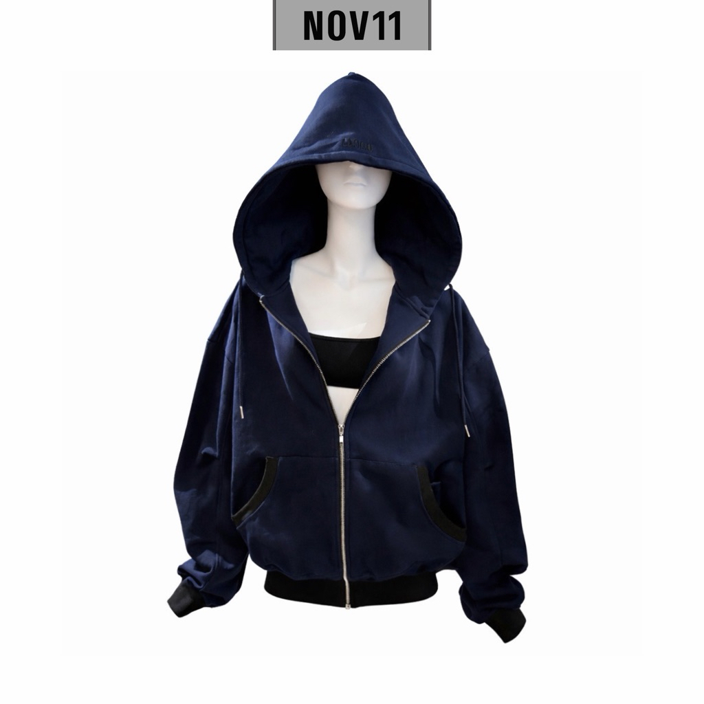 /NOV11/ BASIC NAVY ZIP HOODIE (แจ็คเก็ตซิปโอเวอร์ไซส์)