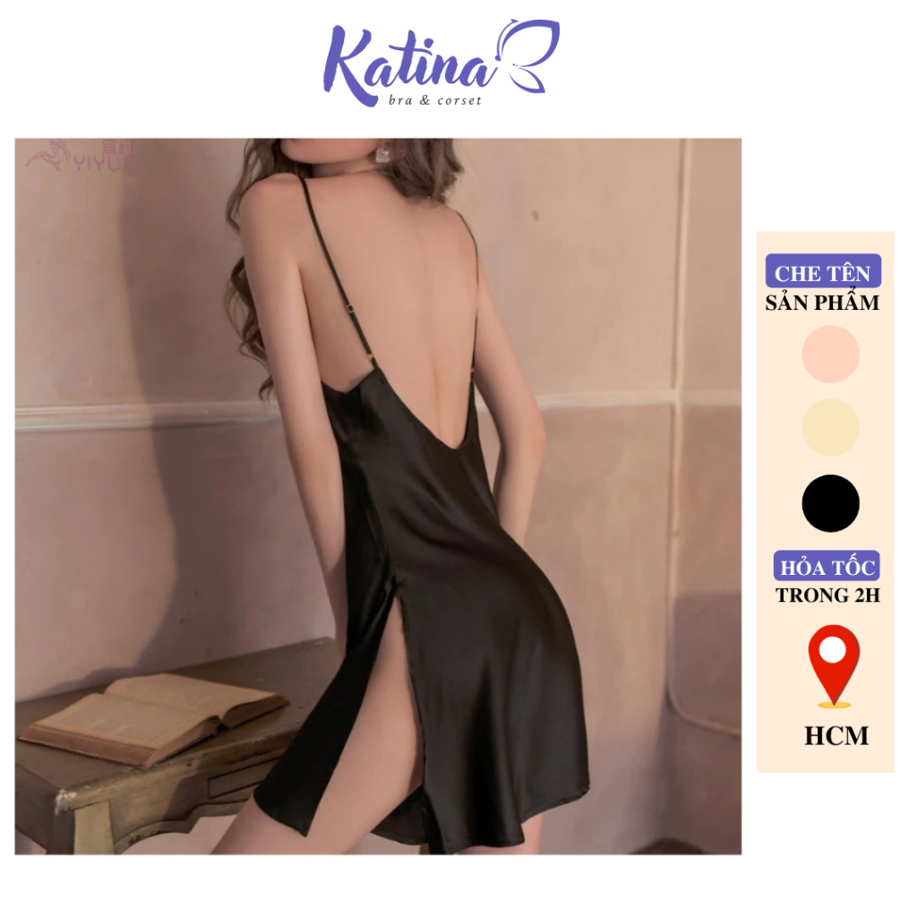 KTV04 [BEAUTIFUL SILK] KATINA BRA Backless Slit Silk Nightgown Cool Silk เซ็กซี่คอปก
