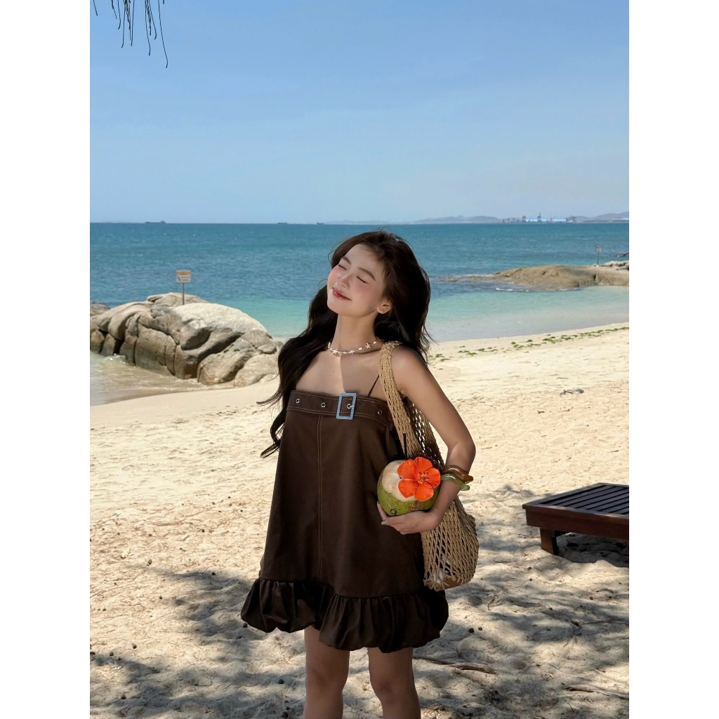 เดรว ชุดเดรสสตรีสองสายพร้อมเข็มขัดบุคลิกภาพอย่างเป็นทางการ เซโคดี