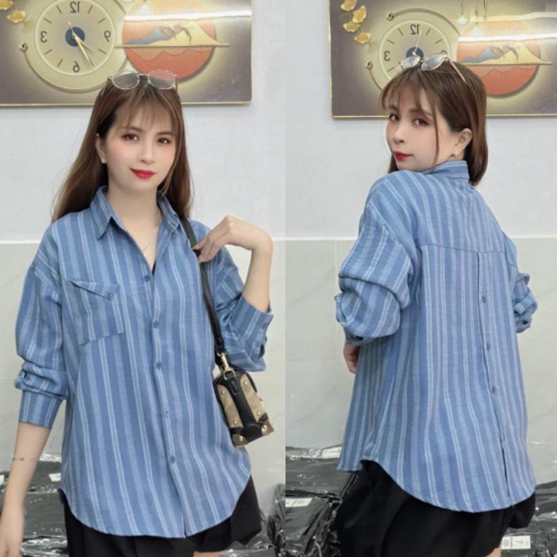 เสื้อแขนยาวลายทางมีกระเป๋าหลังกระดุม N72