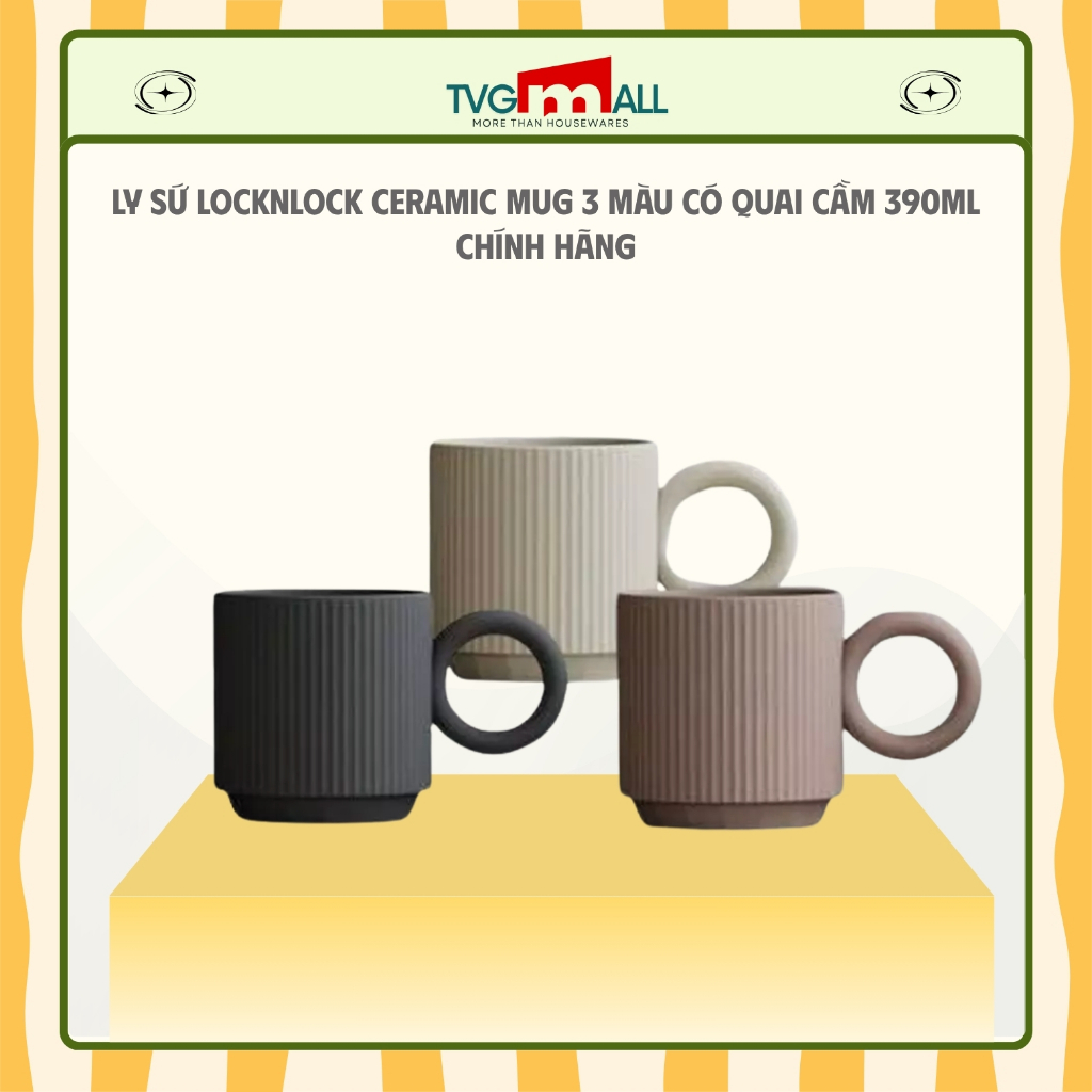 ของแท้ LocknLock แก้วเซรามิค 3 สีพร้อมที่จับ 390ml