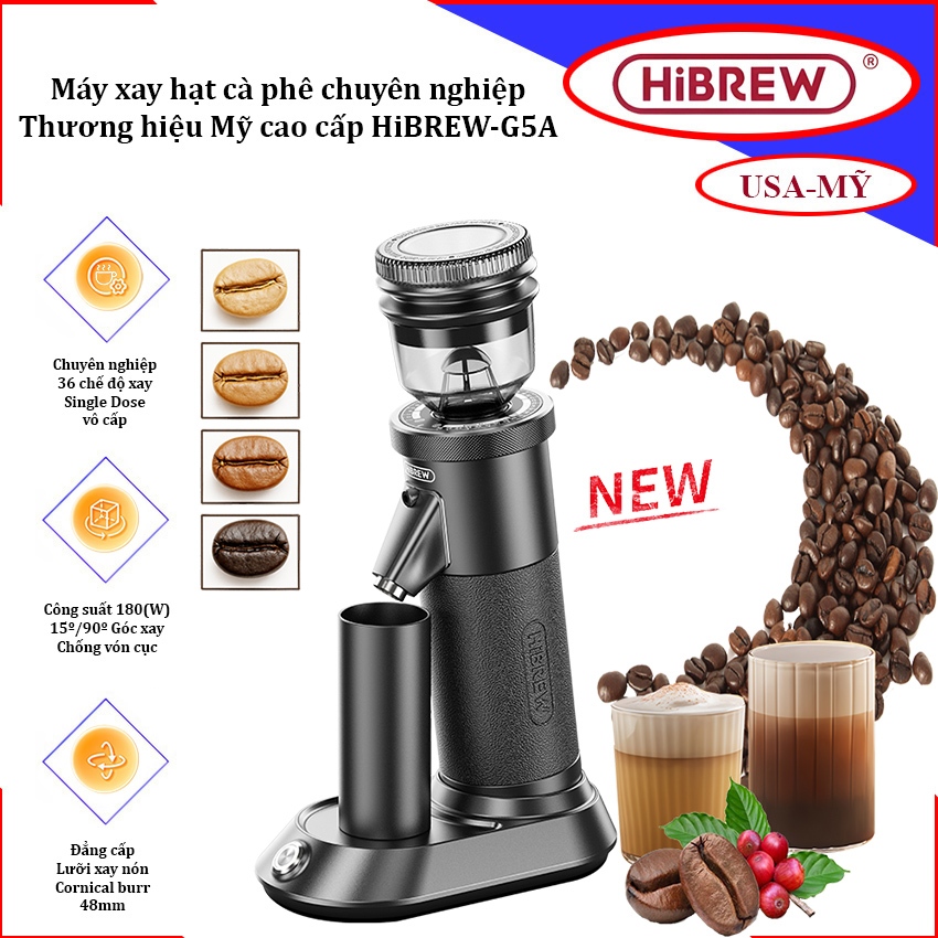 เครื่องบดเมล็ดกาแฟแบบมืออาชีพพร้อมโหมดบด 36 โหมด แบรนด์อเมริกันพรีเมี่ยม HiBREW-G5A
