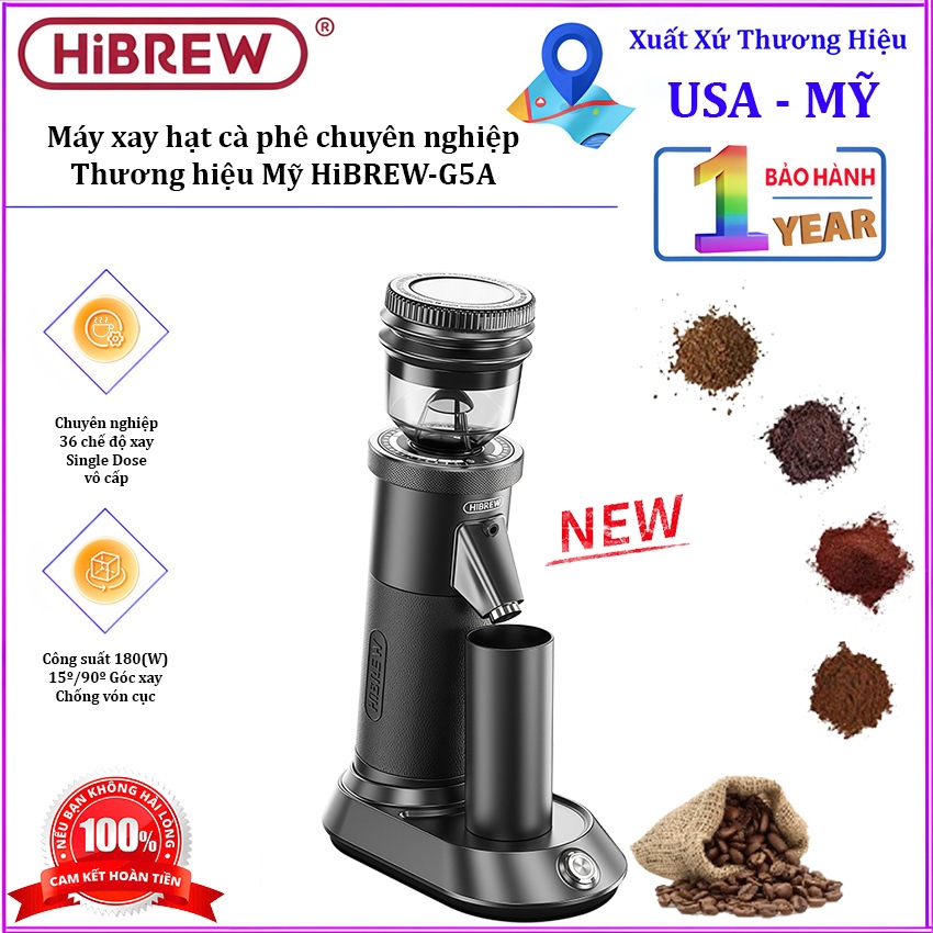 เครื่องบดเมล็ดกาแฟแบบมืออาชีพ 180ว พร้อมโหมดการบด 36 โหมด แบรนด์อเมริกันพรีเมี่ยม HiBREW-G5A