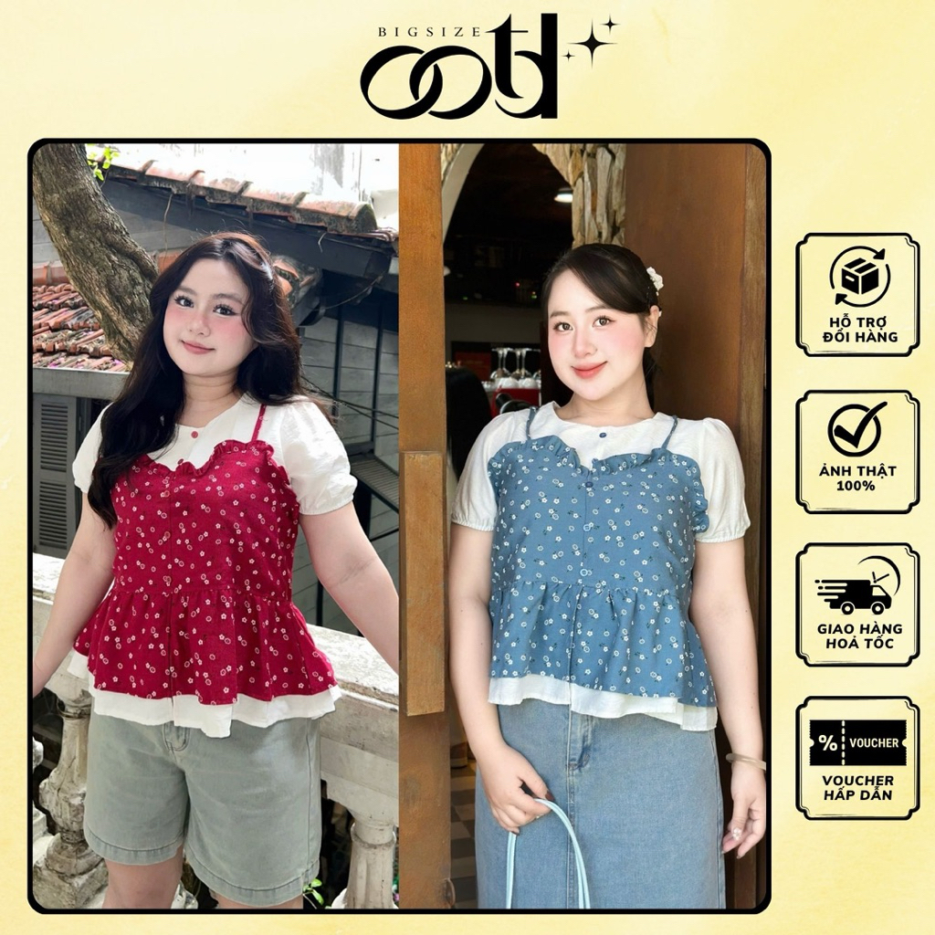 OOTD BIGSIZE - เสื้อเชิ้ตเบบี้ดอลล์ไซส์ใหญ่สําหรับผู้หญิงพร้อมเสื้อชั้นในสตรีลายดอกไม้