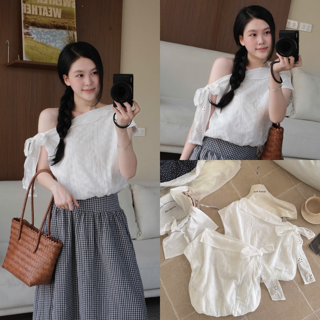 Ivy Top (TSW) เสื้อลูกไม้เปิดไหล่ผู้หญิง ผูกโบว์ the.sweather