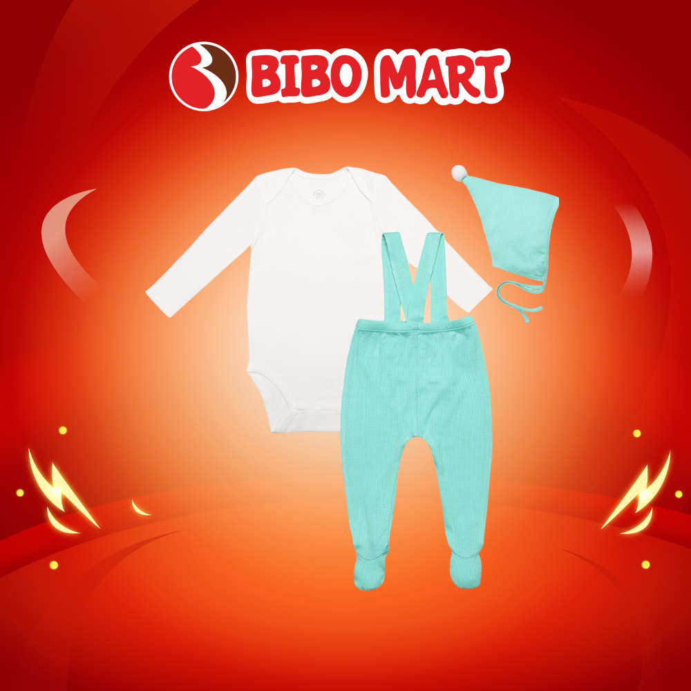 ชุดบอดี้สูทของ Bib และหมวกของ Bib และ Turquoise ผ้าคอตตอนเนื้อนุ่มเย็นสําหรับเด็กทารก