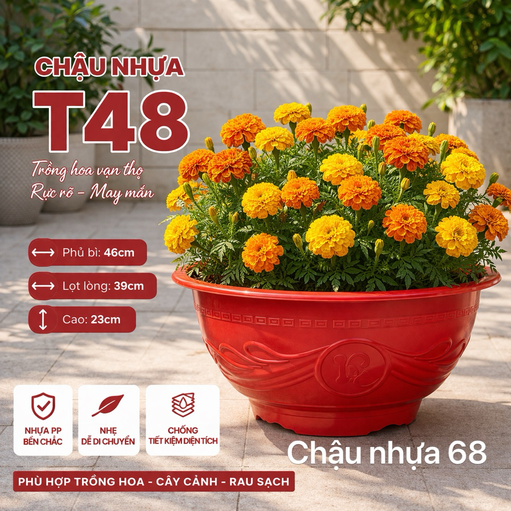 {4 ชิ้น} ที48 กระถางพลาสติกแบบดั้งเดิมสําหรับปลูกพืชสีที่กําหนดเอง แบบหนา 46x23ซม
