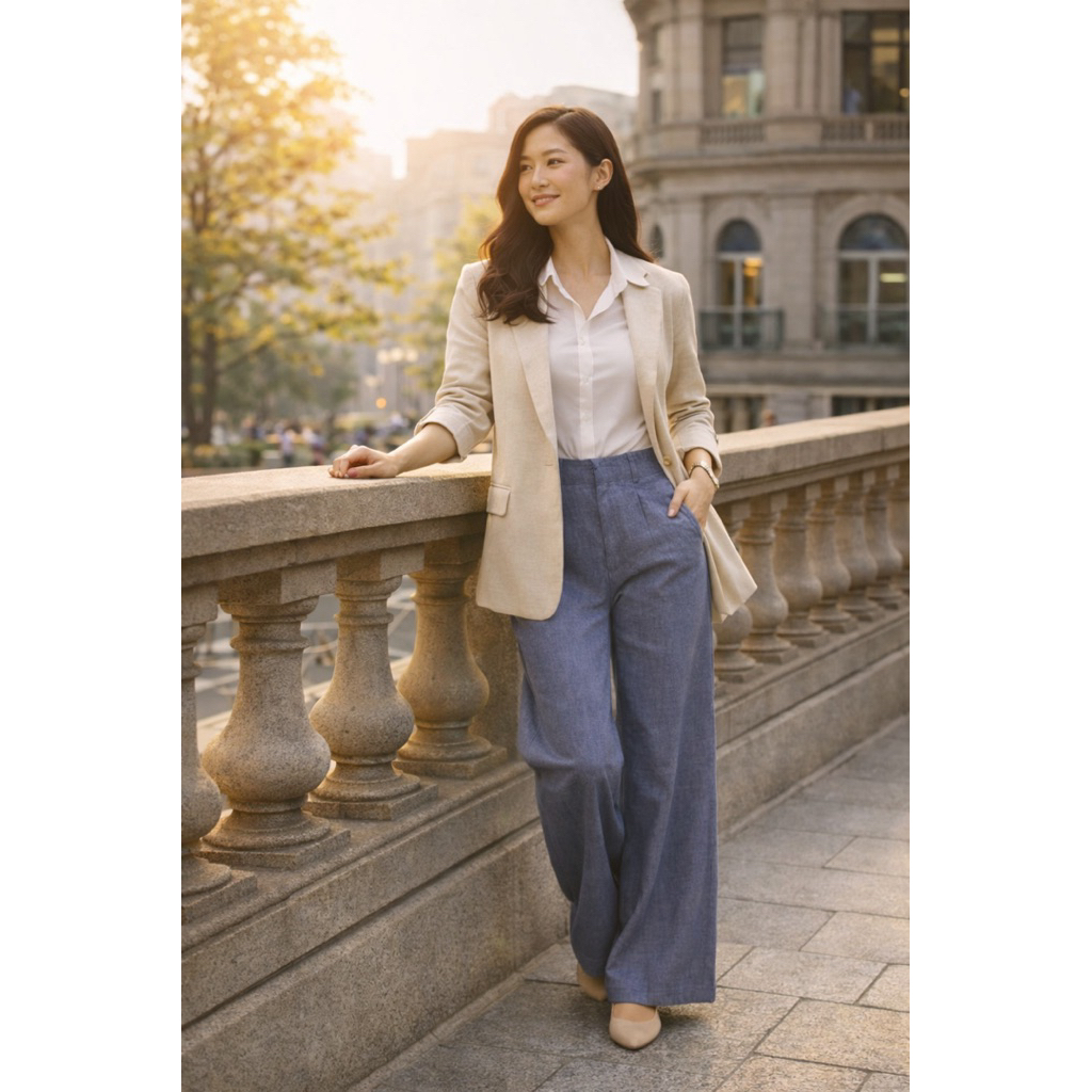 WEST MIX WIDE-WRIST PANTS ยางยืด 10cm _ สํานักงานยาว 98-100cm - ผ้าลินินล้าง