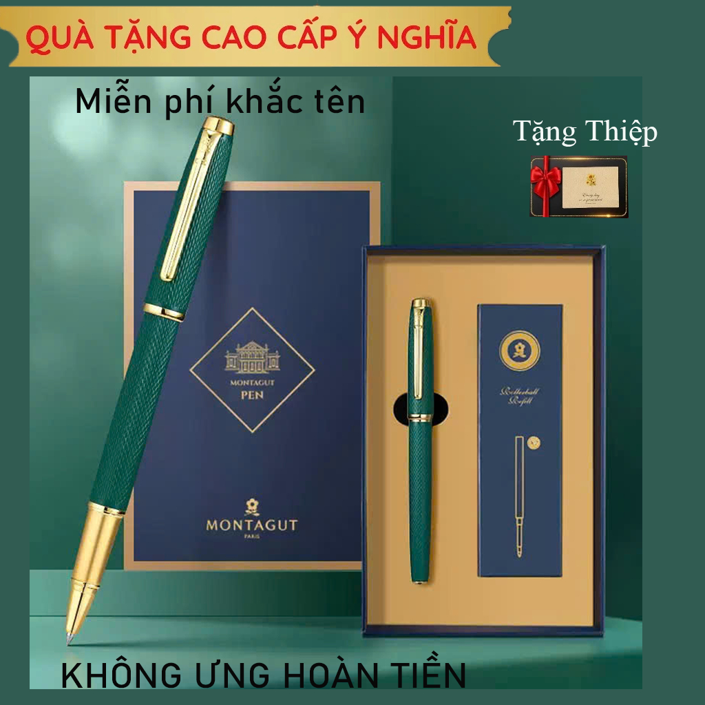 ปากกาลายเซ็นพรีเมี่ยม Montagut ลายโลหะคุณภาพสูงแท้ เป็นของขวัญหรือของขวัญ NAME ENGRAVED SIGN PEN