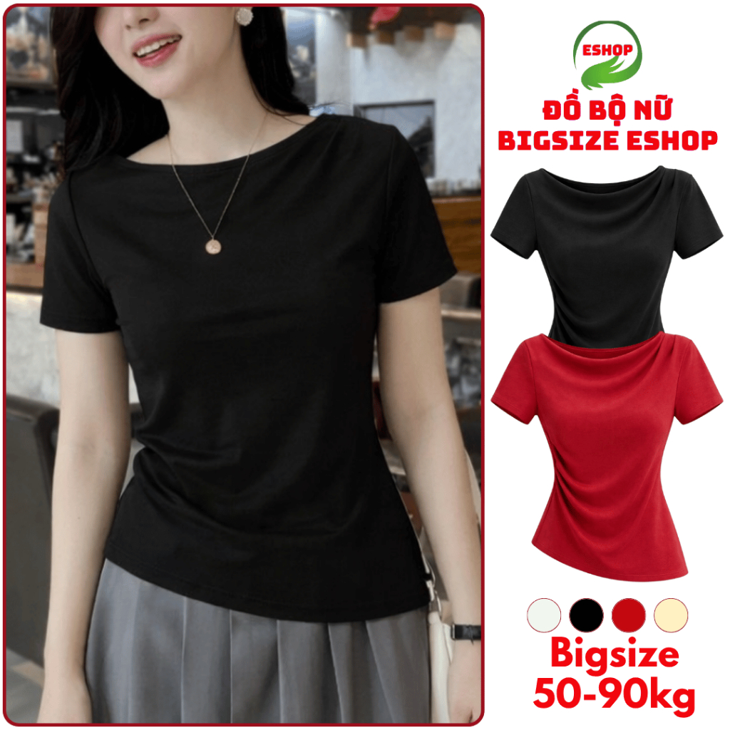 เสื้อยืดผู้หญิงคอเรือเอว Shrug บอดี้คอน ยางยืดหยุ่น Bigsize 45-85kg ESHOP MS592