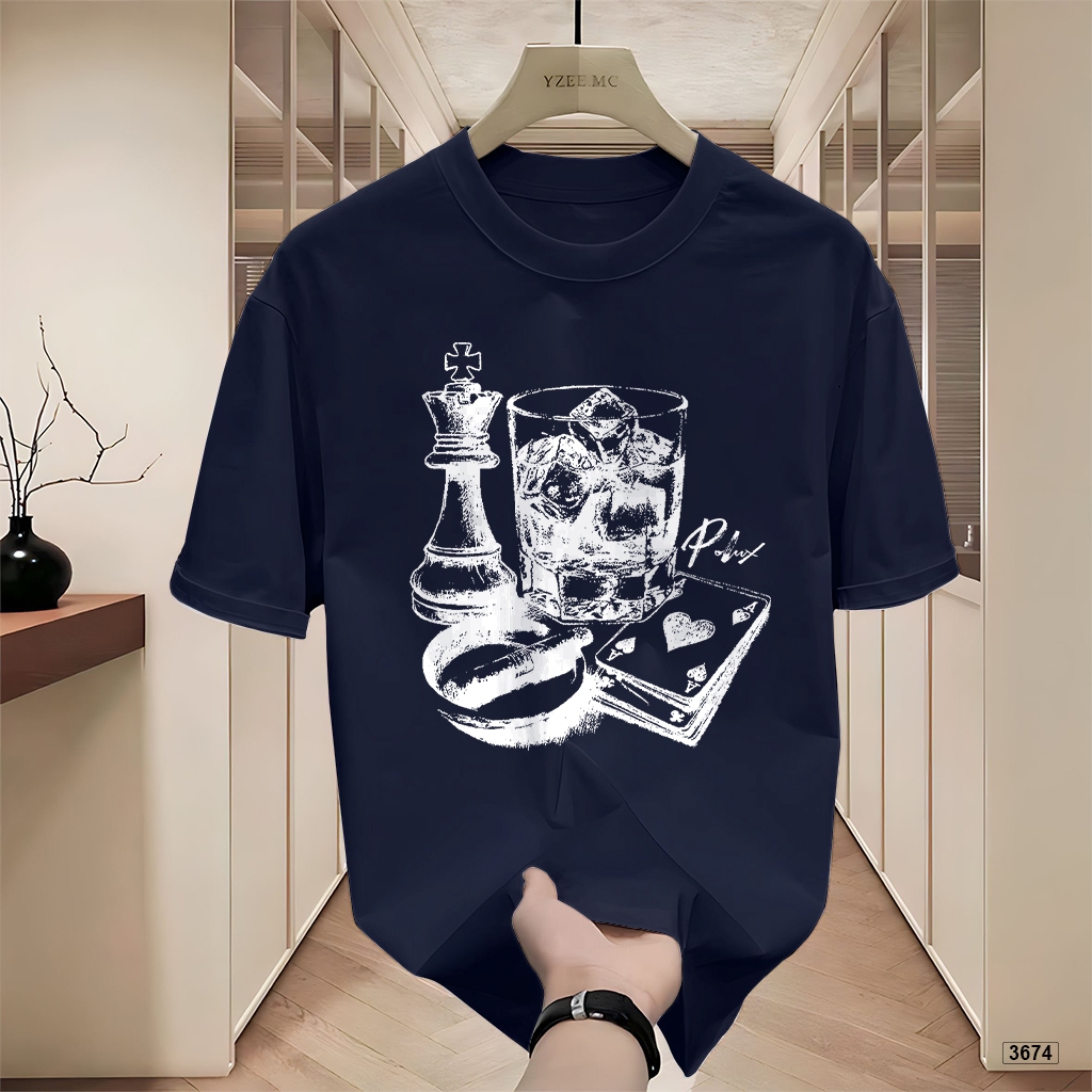 Polux 3674 เสื้อยืดผู้ชายทรงหลวมสไตล์สตรีท