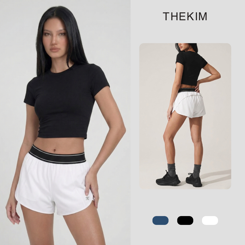 THEKIM Sports, Pickleball, gym, กางเกงจ๊อกกิ้งขาสั้นเอวยางยืด (กางเกงปกป้อง) วัสดุผ้าเบาโปร่ง B397