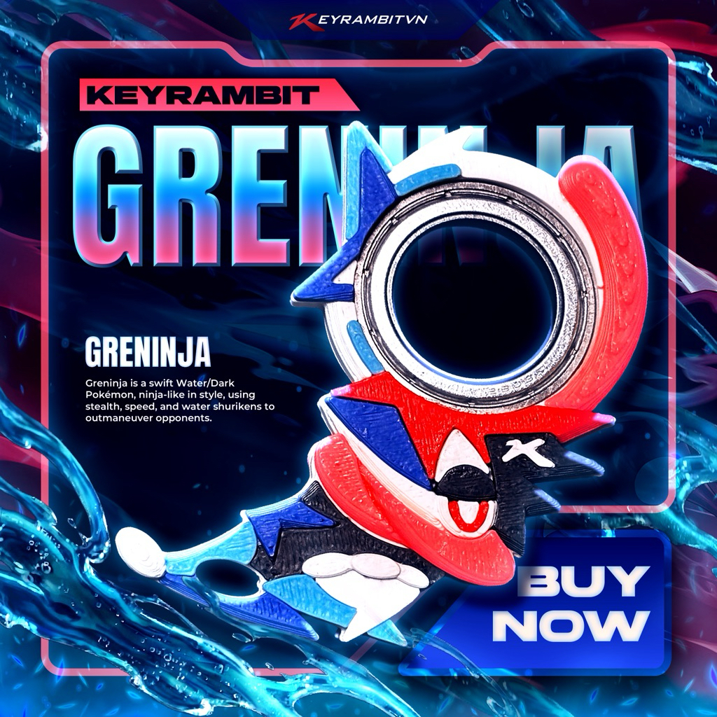 [Keyrambitvn] Keyrambit Greninja/ Gekkouga - พวงกุญแจหมุนบรรเทาความเครียด - In3d - พลาสติกคุณภาพสูง 