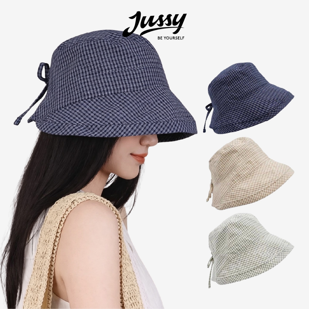 JB47 Jussy Official Wide Brim Bucket Hat Womens Striped Bucket Hat with Pretty Bow Sunshade Folding 