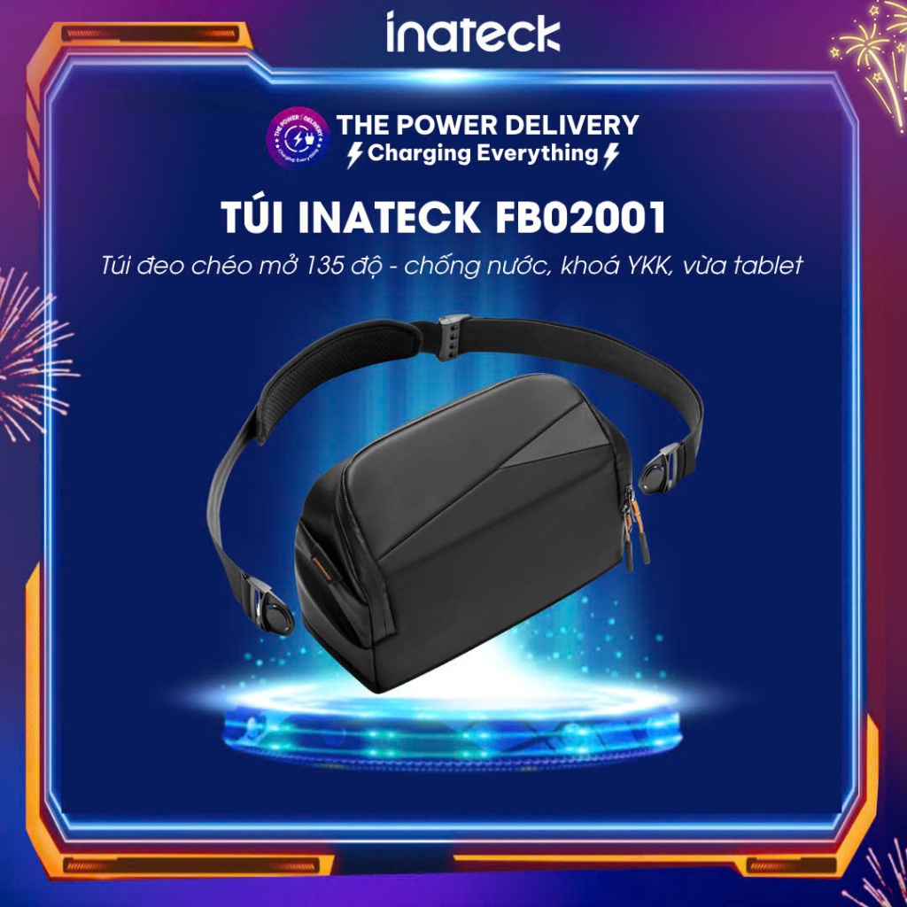 Inateck FB02001 Technology Crossbody Bag, เปิด 135 องศา - กันน้ํา, ล็อค YKK, แท็บเล็ตขนาดเล็ก/สวิตช์