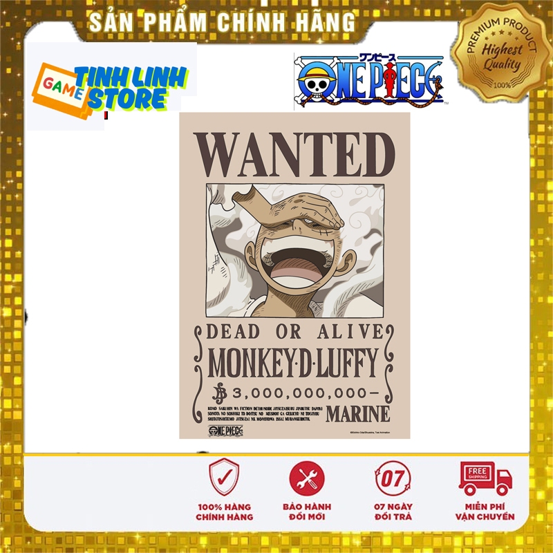 โปสเตอร์วันพีซ Wanted Luffy Gear 5 (Nika) 3 Billion Belly - ขนาด A3, กระดาษหนาคุณภาพสูงที่คมชัด
