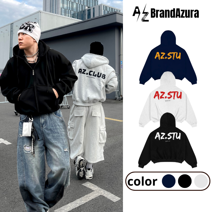 เสื้อฮู้ดทรงซิป BOXY อย่างหนา AZ.CLUB Men and Women - BrandAzura