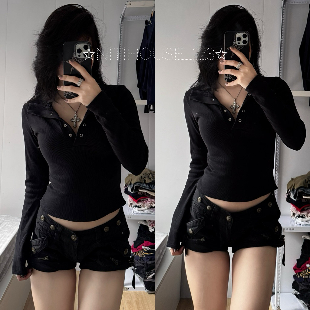 [PLC] เสื้อเชิ้ตแขนยาวคอปกโปโลติดกระดุม Y2K
