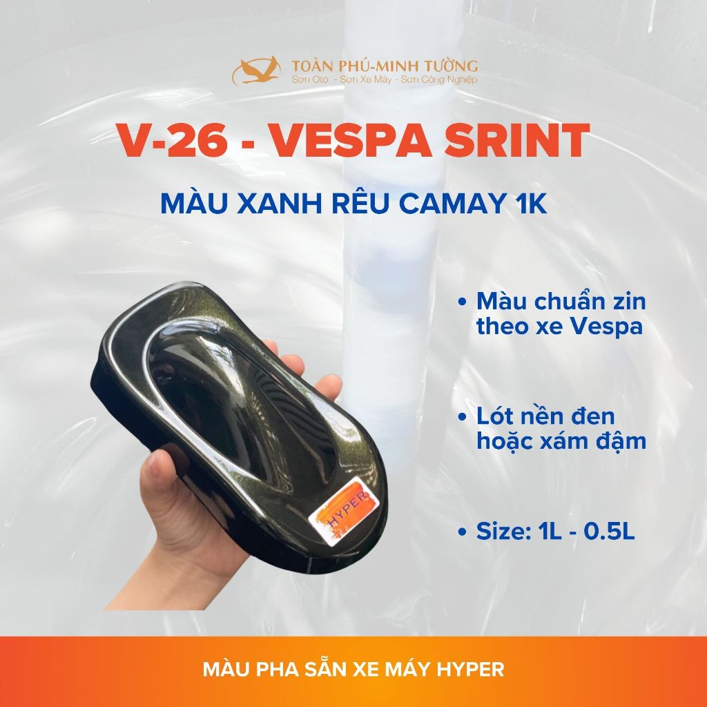 HYPER สีมอเตอร์ไซค์ สีมอสเข้ม สําหรับ Vespa Sprint (รหัส: V-26) - 1 ลิตร