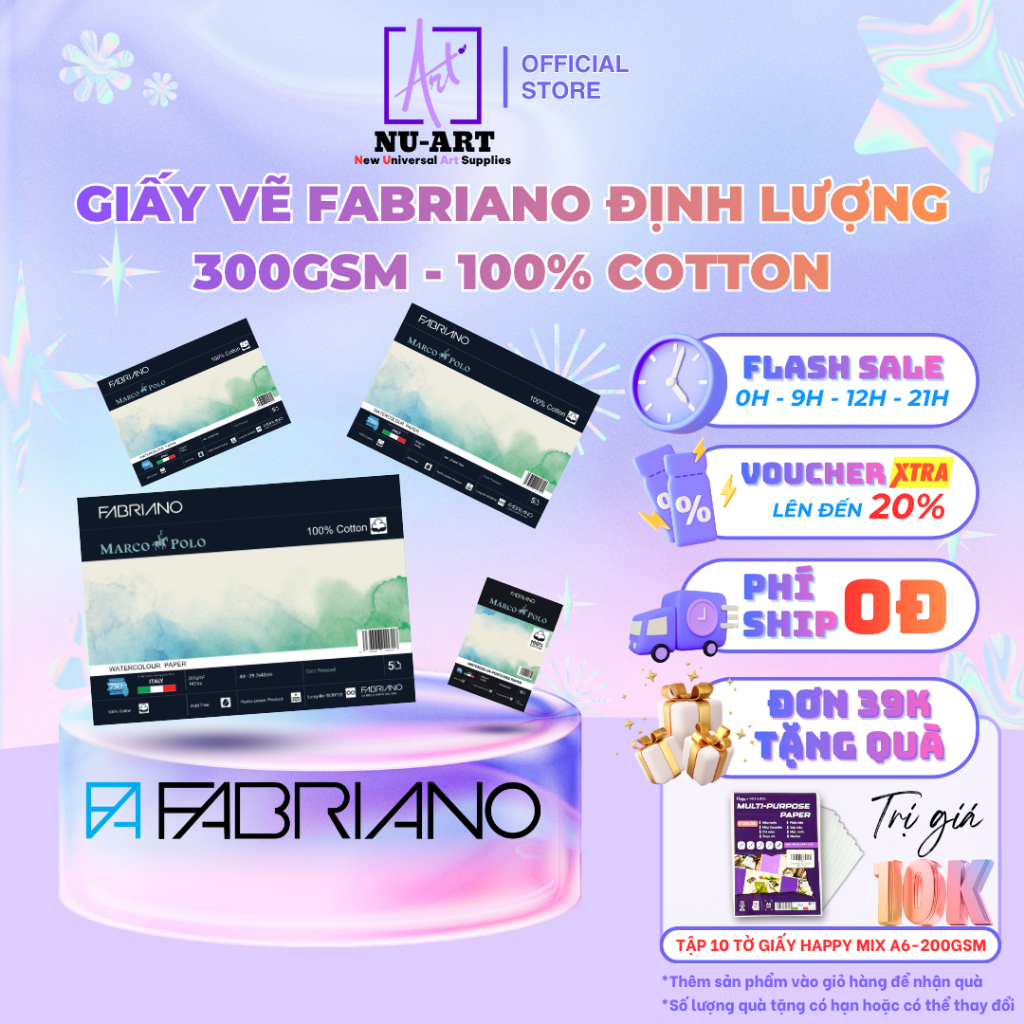 กระดาษวาดภาพศิลปะ Fabriano Marco Polo Fine 300gsm ผ้าฝ้าย 100% – กระดาษวาดภาพสีน้ําระดับพรีเมียมเกรด