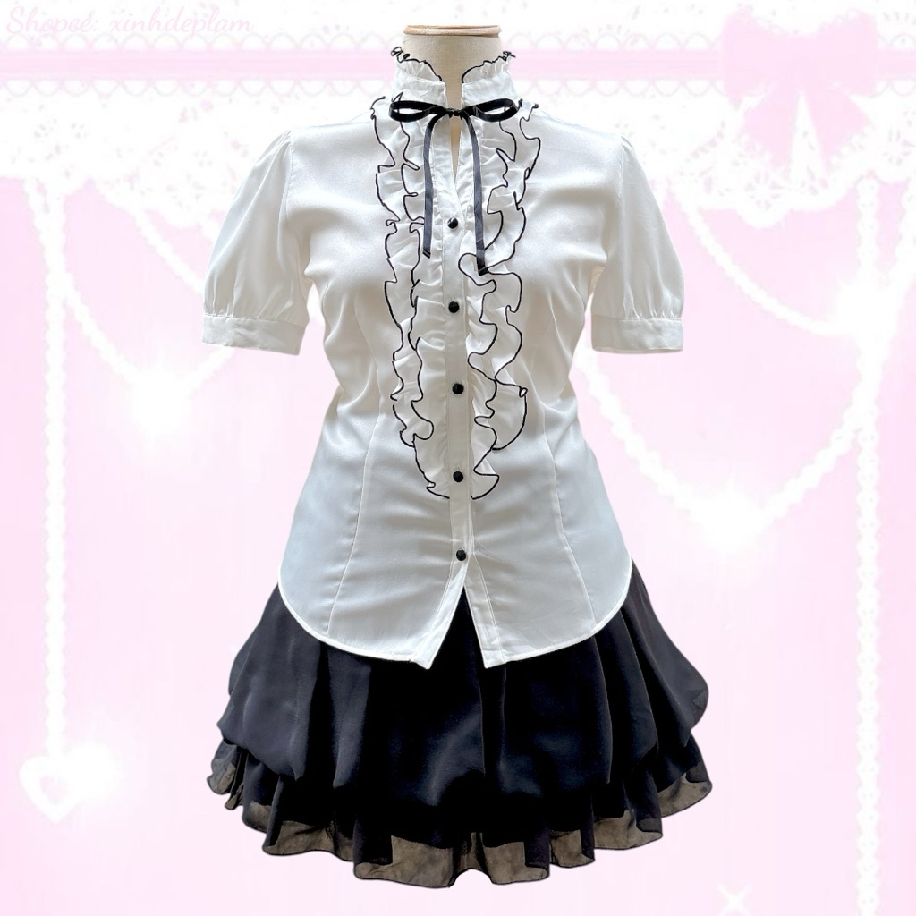 (อัพเดท 20 กรกฎาคม) เสื้อเชิ้ตแขนสั้นผูกโบว์ Coquette ตุ๊กตาสไตล์ญี่ปุ่น jiraikei dollette น่ารักโชโ