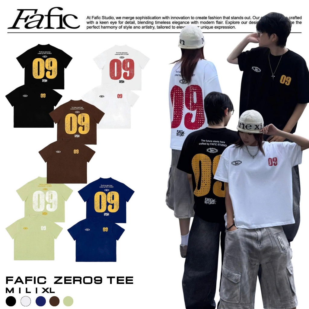 Boxy เสื้อยืดคอกลมและแขนสั้น FAFIC ZERO9 TEE ผ้าฝ้าย 280gsm ฤดูร้อน unisex แบรนด์ท้องถิ่นสําหรับผู้ชายและผู้หญิง