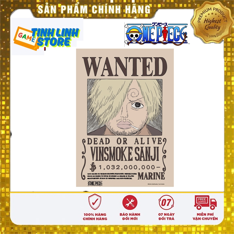 โปสเตอร์ Wanted Sanji A3 - โจรสลัดหมวกฟาง Chef Wanted 1.032 Billion Belly
