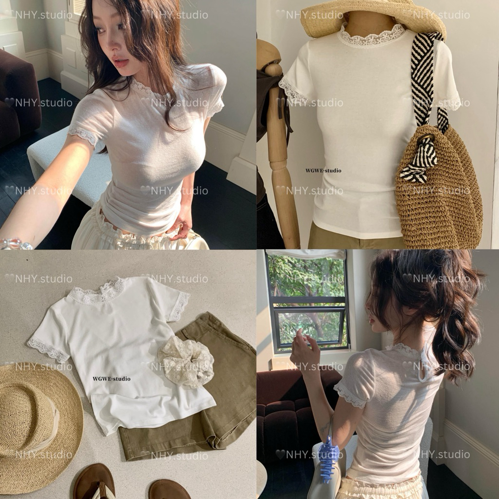 NHY.studio /WGWE/ เสื้อยืดบางแขนลูกไม้ 9286