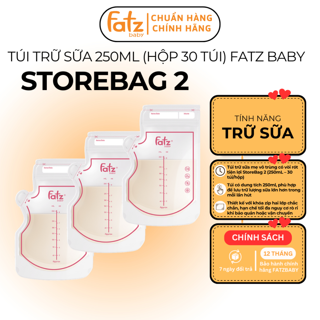 FATZBABY StoreBag ถุงเก็บน้ํานม 2 ใบ FB0123MC 250ml (กล่อง 30 ถุง), StoreBag 1 FB0122MC 120ml (กล่อง