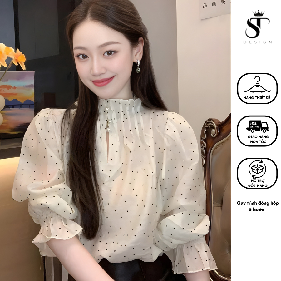 เสื้อไหมพรมแขนยาวชายจับจีบและคอปกกระดุมมุก (2-STRING SHIRT INCLUDED) - ST Design - k68